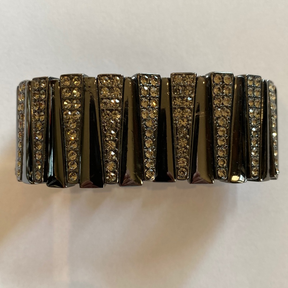 Black Rhinestone Wide Stretch Statement Bracelet !